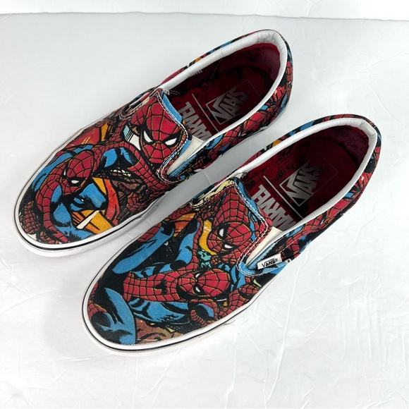 Vans X Marvel Spiderman Slip On Sneakers size M9 W10.5 Red Graphic Print Novelty - Picture 3 of 10